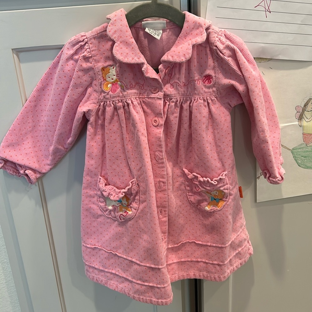 Vintage corduroy toddler dress 2t kittens polkadots